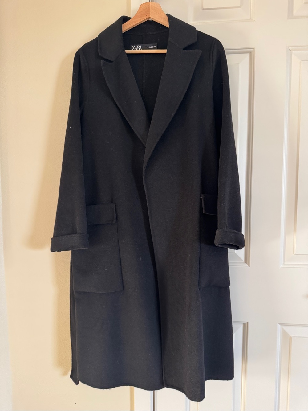 Zara Black Unlined Long Wool-Blend Trench Coat